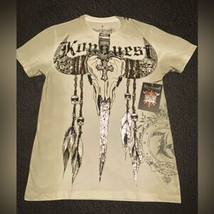 KonQuest RARE MEN’s skull T-Shirt Swarovski crystals & studded NWT size S.